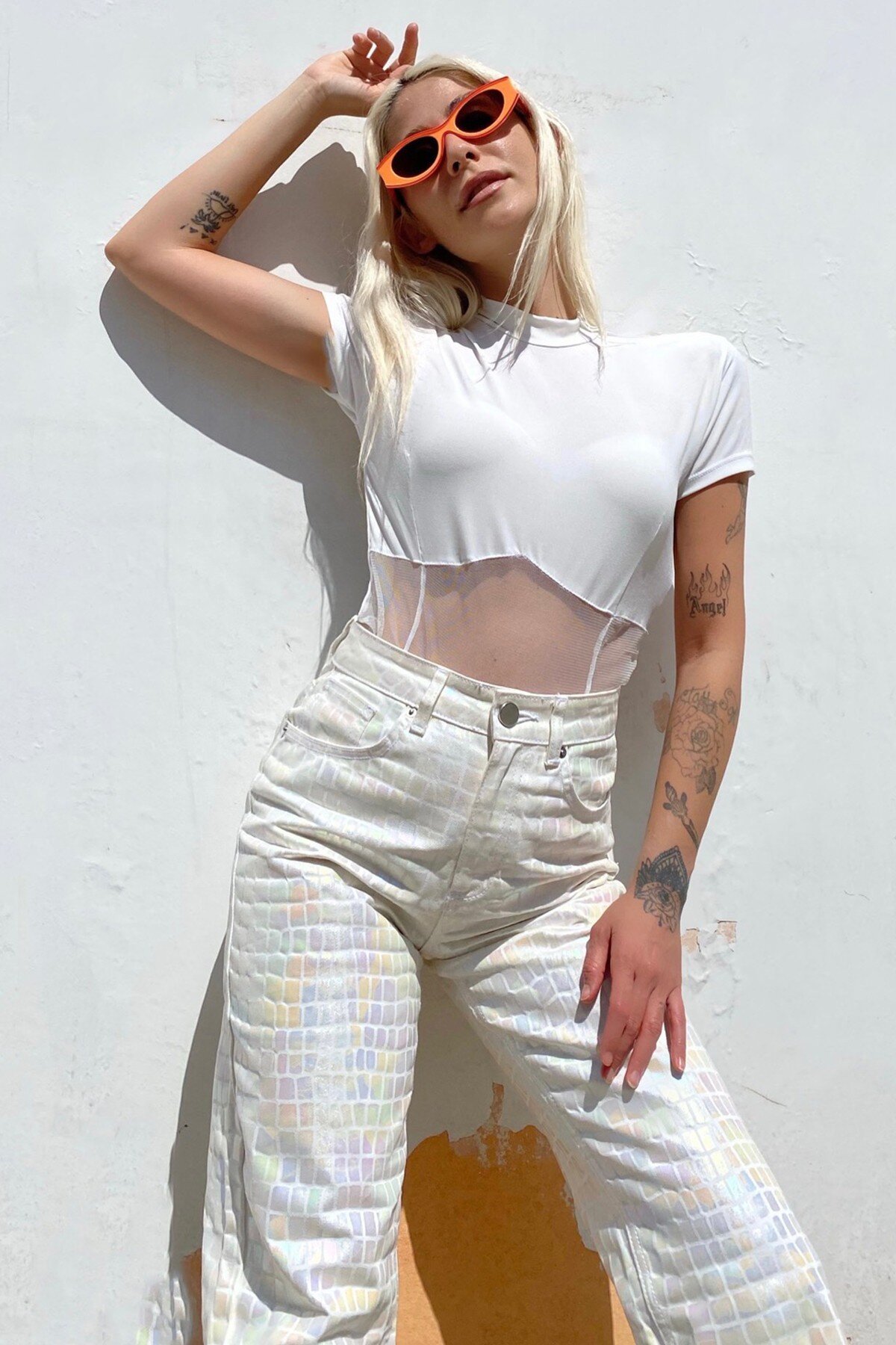 Beyaz Transparan Detaylı Body Bluz