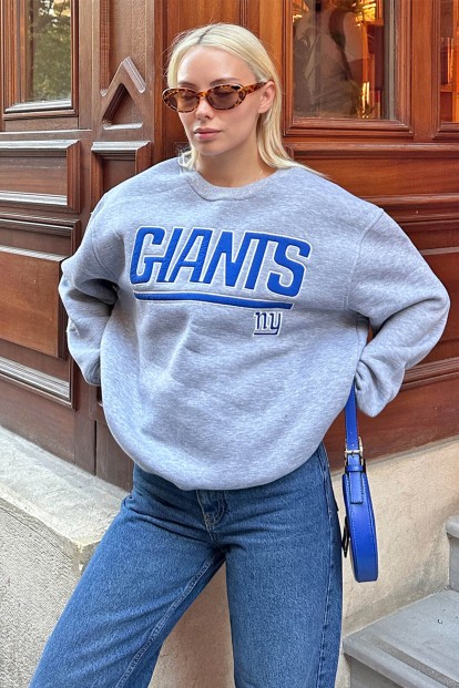 Gri Giants Nakışlı İçi Pamuklu Kadın Sweatshirt 