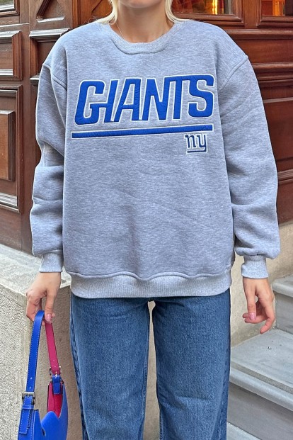 Gri Giants Nakışlı İçi Pamuklu Kadın Sweatshirt - 4