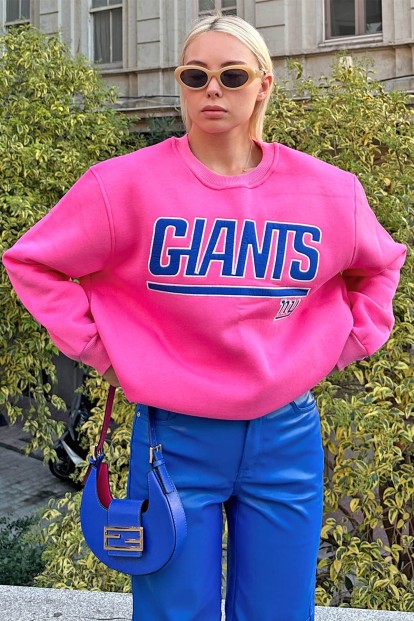Pembe Giants Nakışlı İçi Pamuklu Kadın Sweatshirt - 1