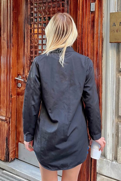 Siyah Oversize Uzun Basic Kadın Gömlek - 5