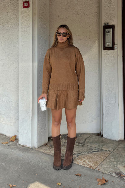 Vizon Raina Balıkçı Yaka Kazak-Pilise Etekli Kadın Triko Alt Üst Takım - SWİST (1)