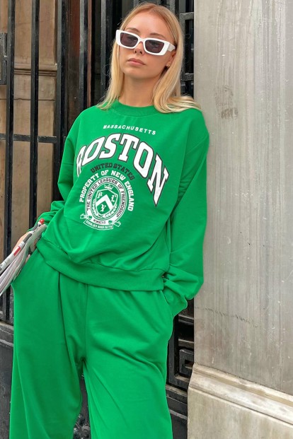 Yeşil Bstn Baskılı Kadın Crop Sweatshirt - 4