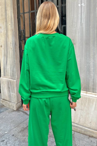 Yeşil Bstn Baskılı Kadın Crop Sweatshirt - 5