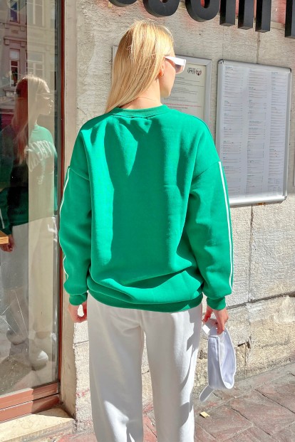 Yeşil Las Vgs Baskılı İçi Pamuklu Kadın Sweatshirt - 4