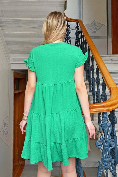 Yeşil V Yaka Kat Kat Kadın Mini Elbise - 5